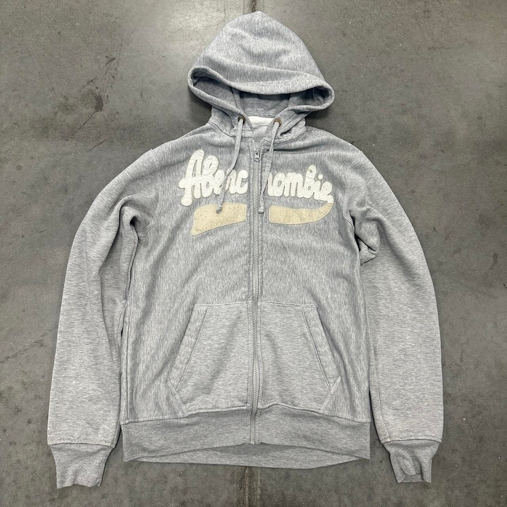 Y2K Abercrombie & Fitch Gray Zip Up Graphic Hoodie Size Large